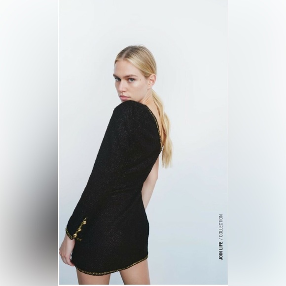 Zara women’s off the shoulder dress, black dress, new, size XS - Picture 3 of 9